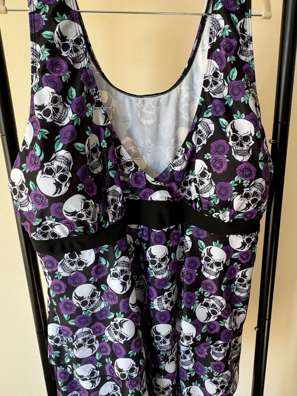 Skull & Purple Rose Print Bathing Suit Top